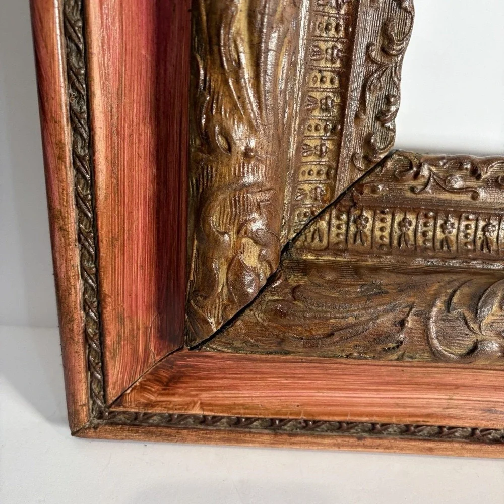 Antique 19thC Hand Carved Wood Picture Frame Ornate Baroque Scroll Gilt 29